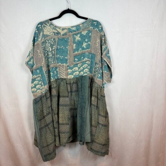 Kantha Bae Womens Blue Floral Silk Day Dreamer Mini Dress Free Size Boho Indie - Picture 9 of 16